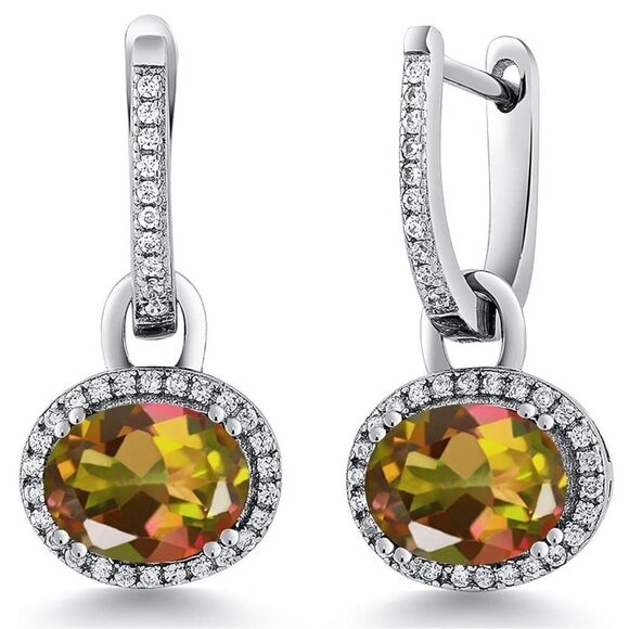 925 Sterling Silver with 4.44 Cttw Mango Mystic Topaz Oval Dangling Earrings